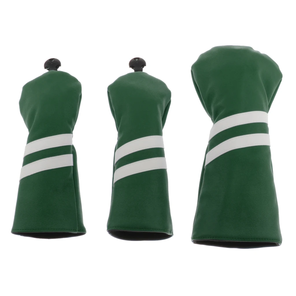 3 Pieces PU Leather Golf Wood Head Cover 400cc Fairway Driver Headcover Golf Wood Driver Head Protector with No. Tag