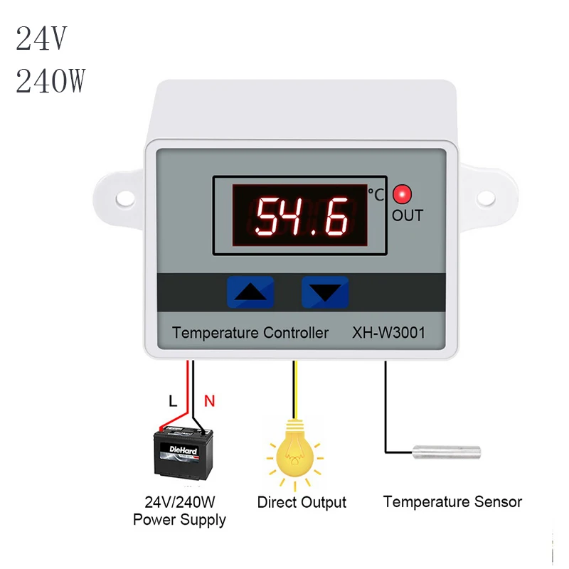 10A 12V 24V 110V 220VAC цифровой микрокомпьютер светодиодный температурный контроль-W3001 для инкубатора охлаждение, отопление переключатель термостата - Цвет: 24V