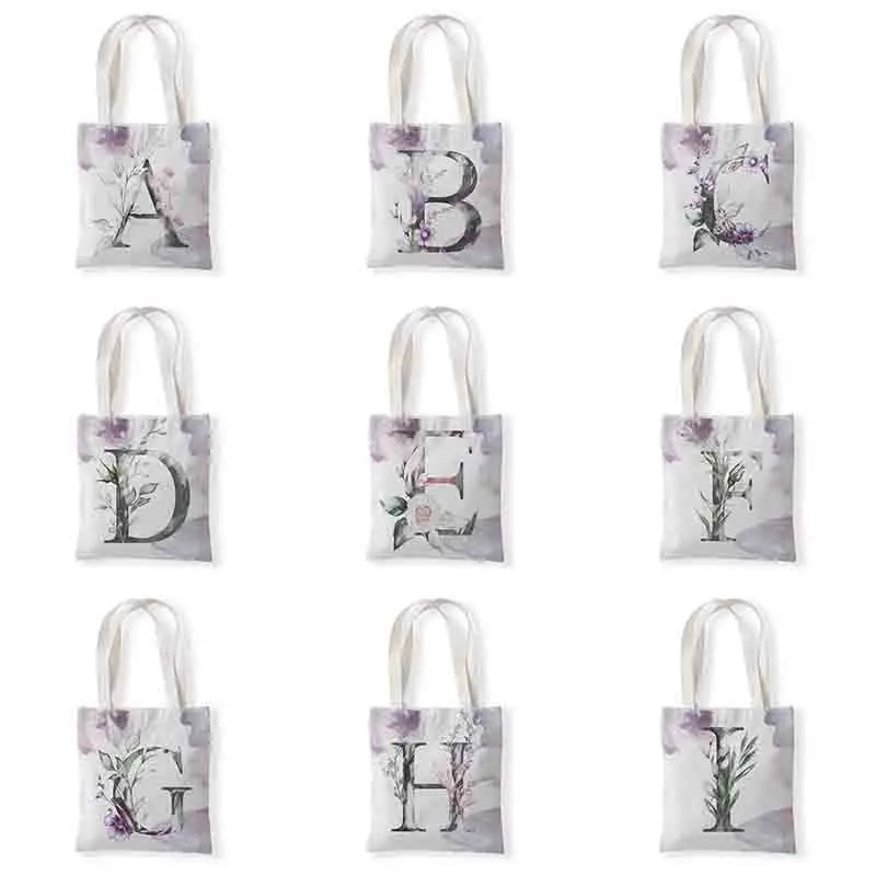 

Women Canvas Shopping Bag Flowers Letter Books Bag Female Shoulder Bag Eco Handbag Tote Reusable Grocery Shopper Bags