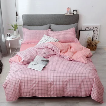 

Pink Plaid Bedding Soft Set Simple Bed Linen Bed Sheet Modern Duvet Cover Pillowcase Home Textiles Queen King Juego De Cama
