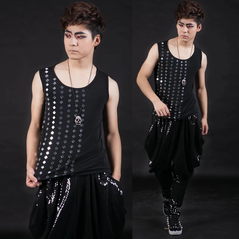 Men Mirror Costume Vest For Men Dance Costume Bar Dj Costume Bar DS GoGo Dancer Costume Male Singers Stage Wear BL2116