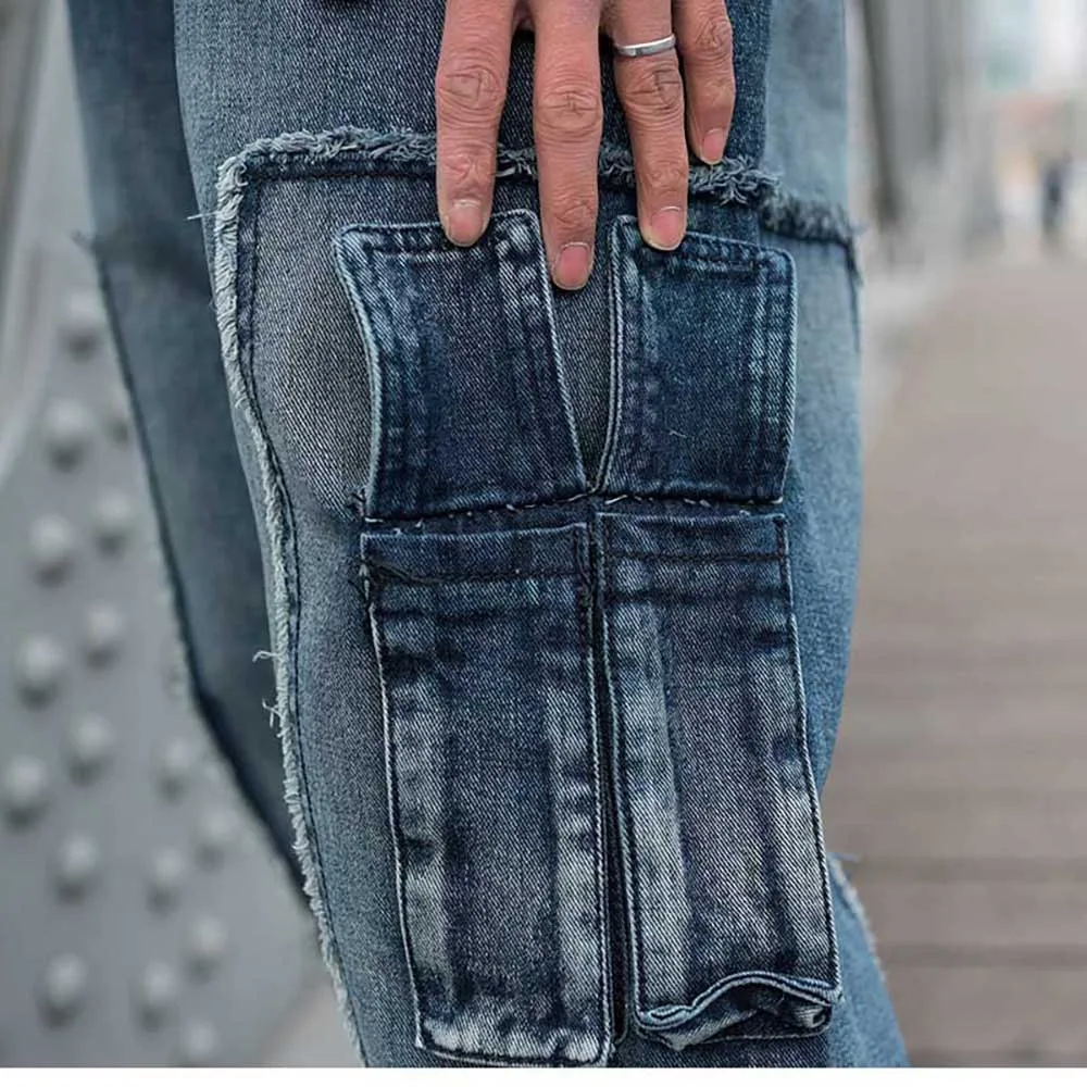 Fashion Hiphop Harem Cargo Pants Men's Casual Jeans Straight Loose Baggy Trousers Streetwear Big Pocket Plus Size Denim Clothing