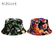 KASURE красочные цветочные узоры печатные ведерки для женщин дамы Панама шляпа Повседневная Двусторонняя парусиновая летняя пляжная шляпа