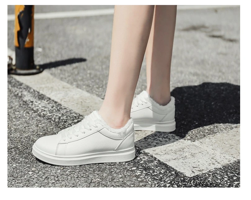 JIANBUDAN/белые кроссовки Женская Повседневная зимняя плюшевая хлопковая обувь на плоской подошве Удобная прогулочная обувь для девочек