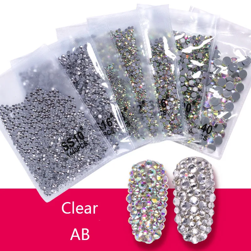 

ss3-ss50 Clear AB HotFix Rhinestones Flat Back Crystals Glass Stone Strass Glitters For 3D Nail Fabric Garment Wedding