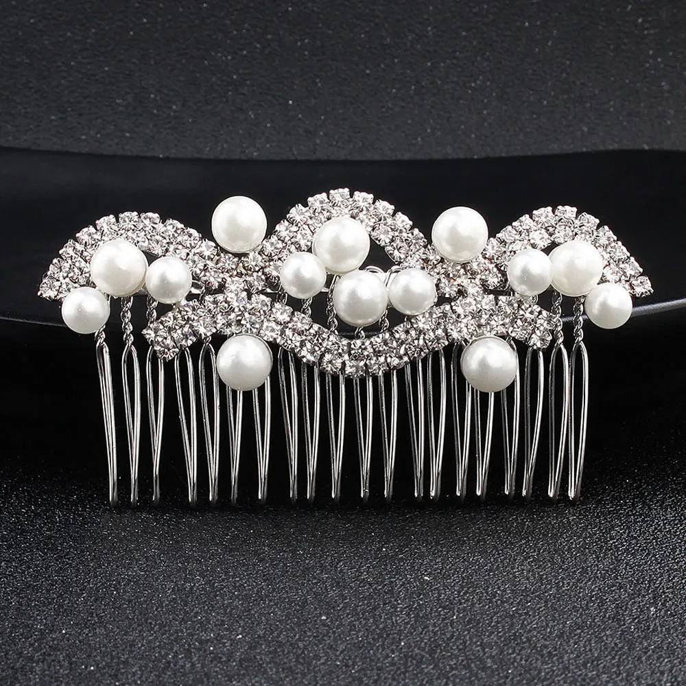 L.Mirror 1Pcs Wedding Hair Comb Rhinestones Crystals Pearls Bridal Hair Clips Combs for Brides and Bridesmaids