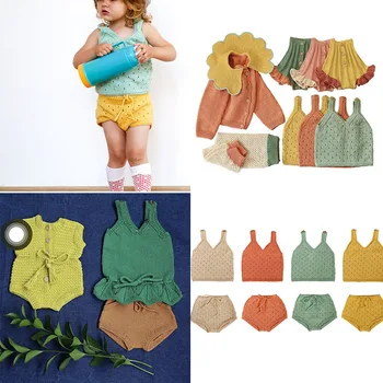 

2020 Kalinka Baby Solid Knit T shirt and Bloomers Sest Brand Design Children Summer Clothes Outfit European American Style Set