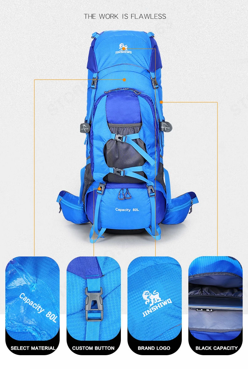 80L Large Capacity RucksacksOutdoor Backpack Climbing Backpacks Hiking Big Sport Bag Travel Bag Mountain Men Waterproof  Bags