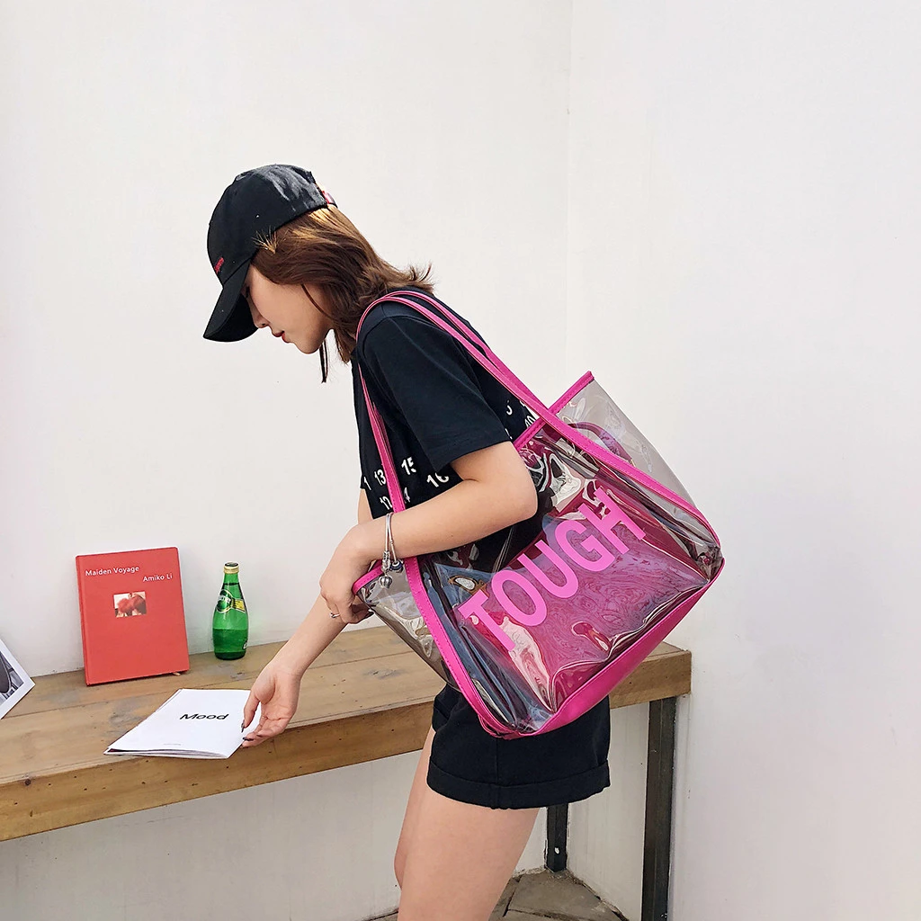 Clear Transparent PVC Shoulder Bags Women Candy Color Jelly Bags Purse Handbags Beach Travel Crossbody Shopping Totes 821