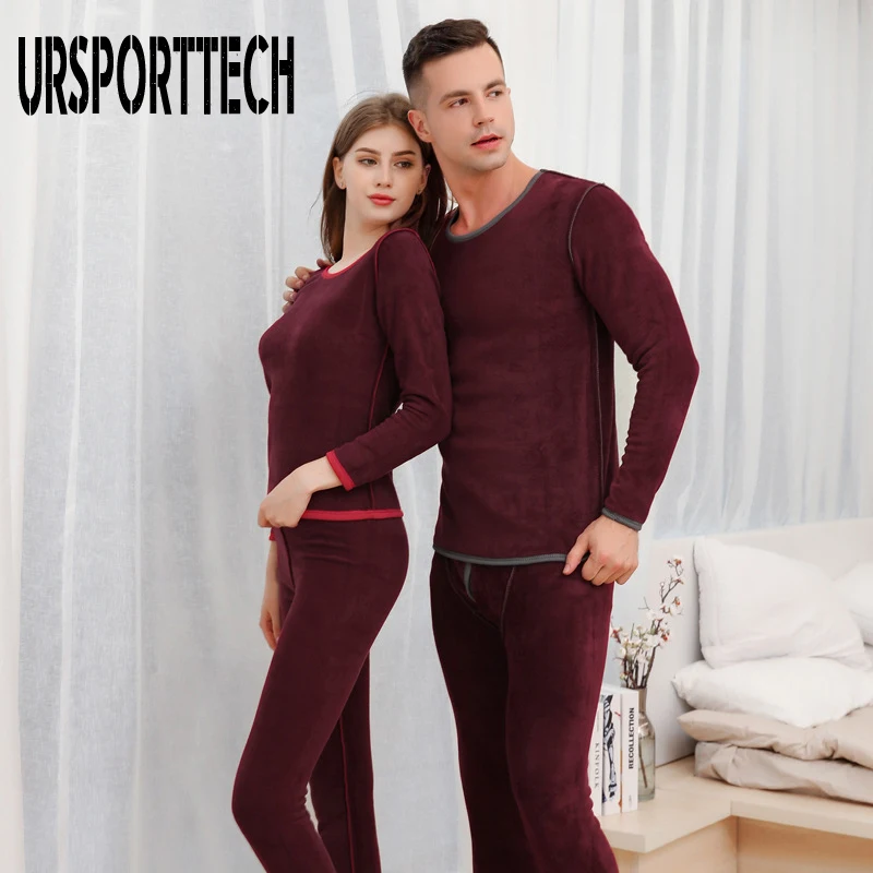 Autumn Winter Plus Velvet Thick Thermal Underwear Set Men Women Long Johns Men Shirt+pants 2PCS Sets Warm Thick Plus Velvet
