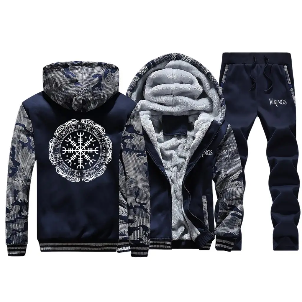 Dark Blue 5 Viking Valhalla Odin пальто мужской теплый костюм флисовые толстовки Толстовка Набор зимняя куртка+ брюки 2 шт наборы мужские s камуфляж спортивный костюм - Цвет: Dark Blue 5