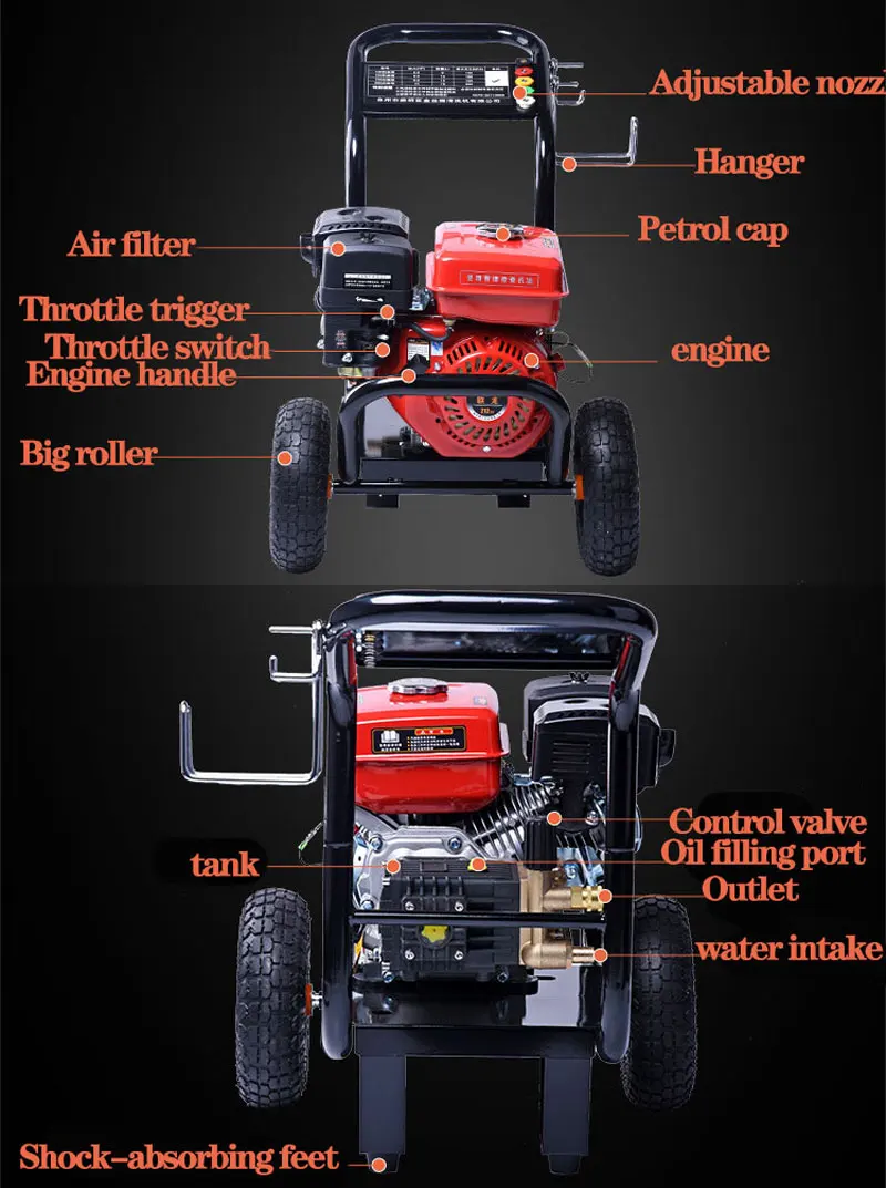 Commercial Industrial 150Bar 5.5Hp Gasoline Engine High Pressure Washer Machine Car Cleaner Big Wheels Auto Tools Accessories foam cannon for pressure washer