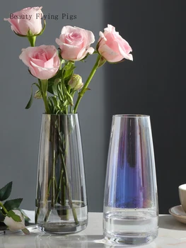 

Direct sales new light luxury glass vase decoration modern living room transparent water culture vase table decoration creative