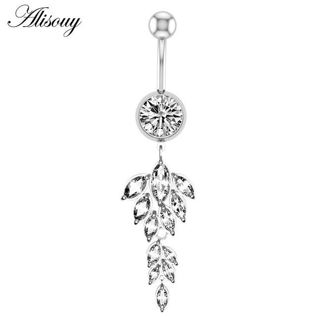 1pc Flower Heart Dangled Belly Navel Piercing Button Ring 14G Stainless Steel CZ Crystal Opal Ombligo Woman Body Jewelry
