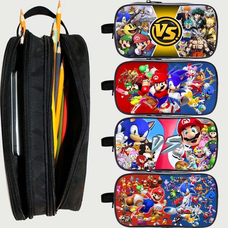 

Children VS Anime Pencil Case Student Pencil Holder Teens Mario Sonic Pen Bag Boys Girls Cartoon Pencil Box Kids School Supplies