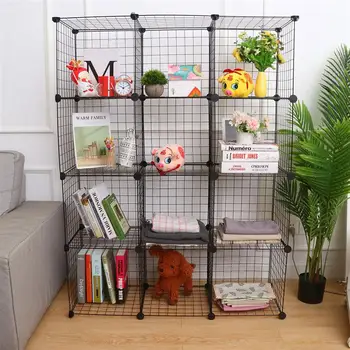 

Wrought Iron Mesh Rack DIY Table Bookshelf Floor Bookcase Modern Book Rack Sorting Organize Bracket for Home Study Office