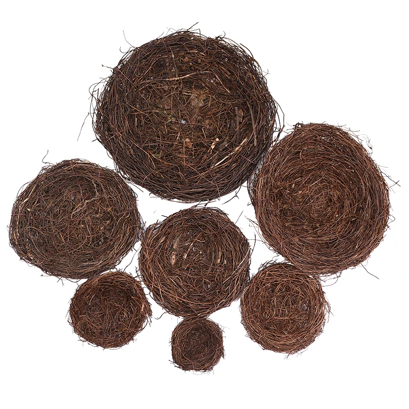 8-25cm Vintage Round Rattan Bird Nest Handmade Craft Vine Simulation Bird Nest Easter Egg Decor Props Home Garden Window Display
