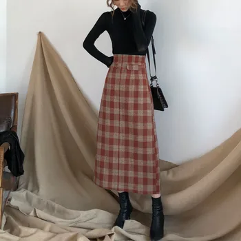 

Bella Philosophy 2020 Spring Plus Size High Waist Long Wool Plaid Skirt Women Wool Elegant Office Lady Vintage Skirt Maxi Skirts