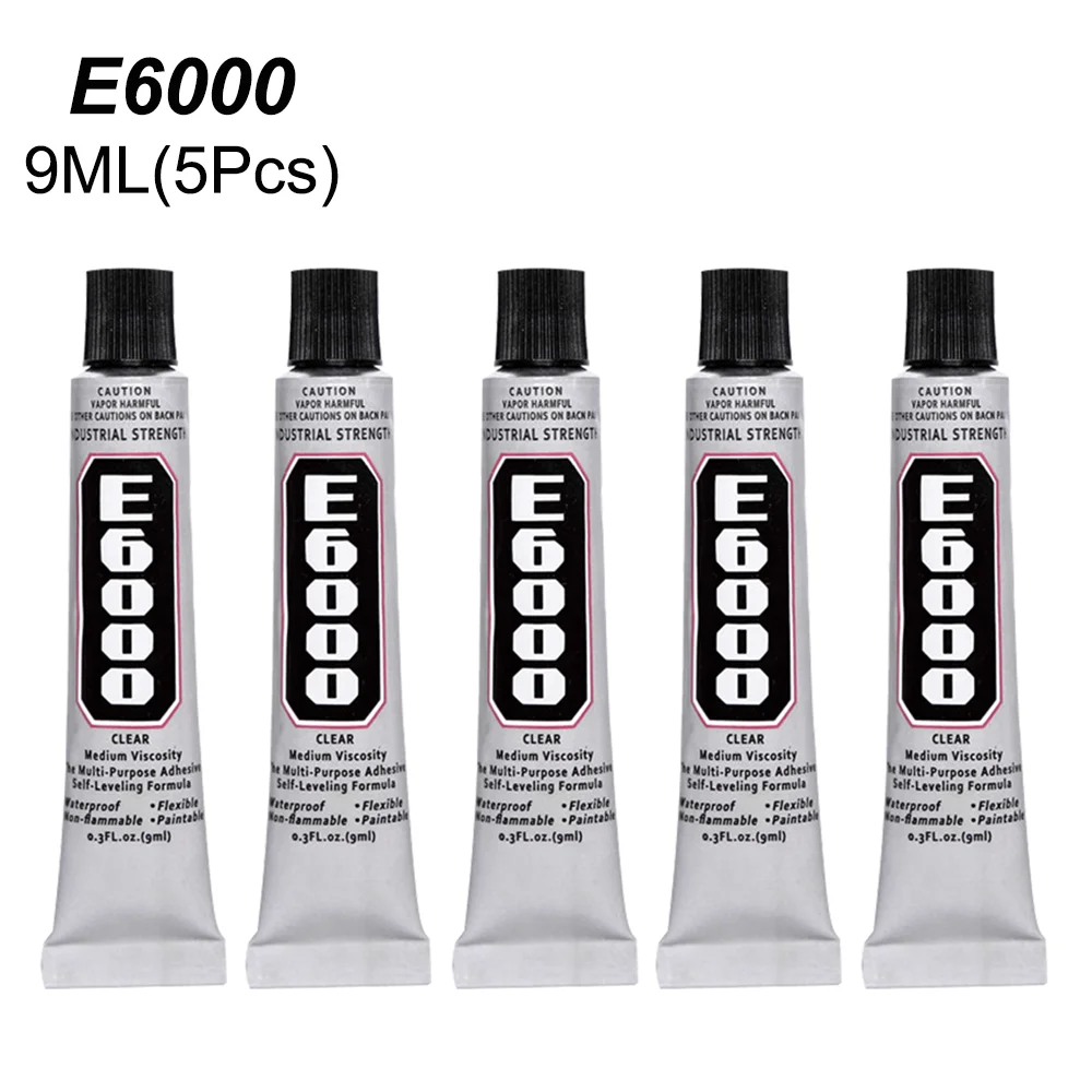 

5Pcs 9ml E6000 Glue Liquid Adhesive Touch Screen Glass Wood LCD Fabric School Rhinestone Super Strong Jewelry Bead Hobby Craft