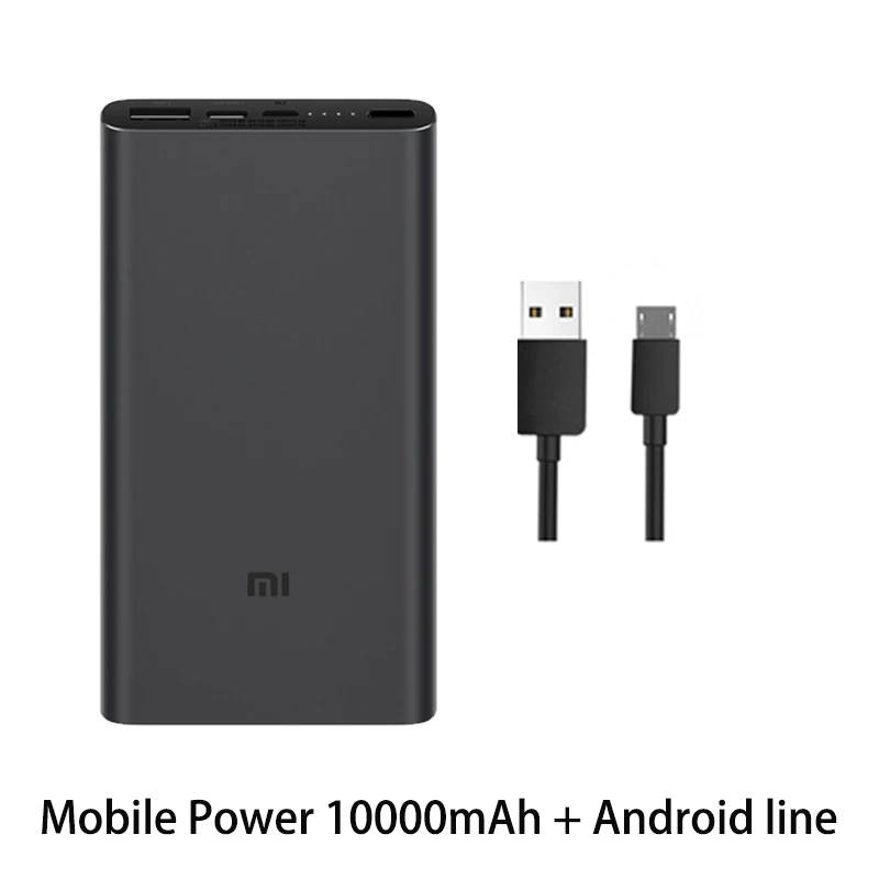 Mi Xiao mi power Bank, 10000 мА/ч, 3 внешних аккумулятора, QC3.0, зарядка, двойной USB выход, 18 Вт, быстрая зарядка, 10000 мА/ч, внешний аккумулятор для телефона - Цвет: Add black cable