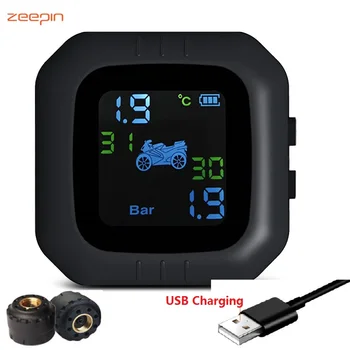 

Zeepin Motorcycle TPMS Tire Pressure Monitoring System USB Charge Real-time Voice Alarm 2External Sensor IP67 for Driving Safety