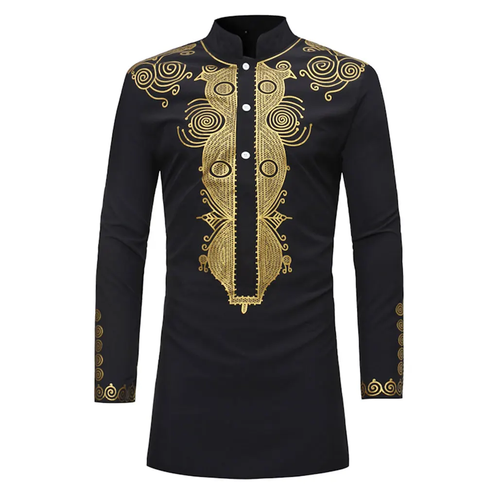 

Soft Swag Style Shirts Work Mens Travel Cotton African Clothing Printing Outdoor Breathable Longline Shirt Long Sleeve T-Shirt