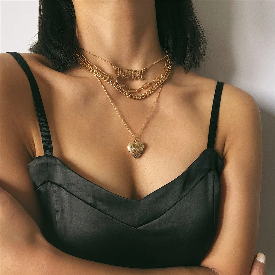 IngeSight. Z винтажное многослойное ожерелье-чокер любовь для женщин панк рамки можно открыть медальон сердце кулон ожерелье ювелирные изделия