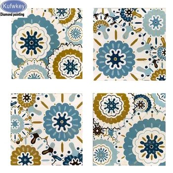 

4 Pieces mandala flower 5d Diamond Painting full square round resin Crystal diamond mosaic drill Abstract art wall decoration,