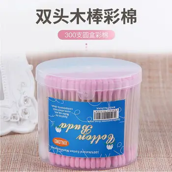 

Color Cotton Three-color Round Box 300pcs Color Bamboo Stick Cotton Swab Disposable Makeup Cleaning Cotton Swab