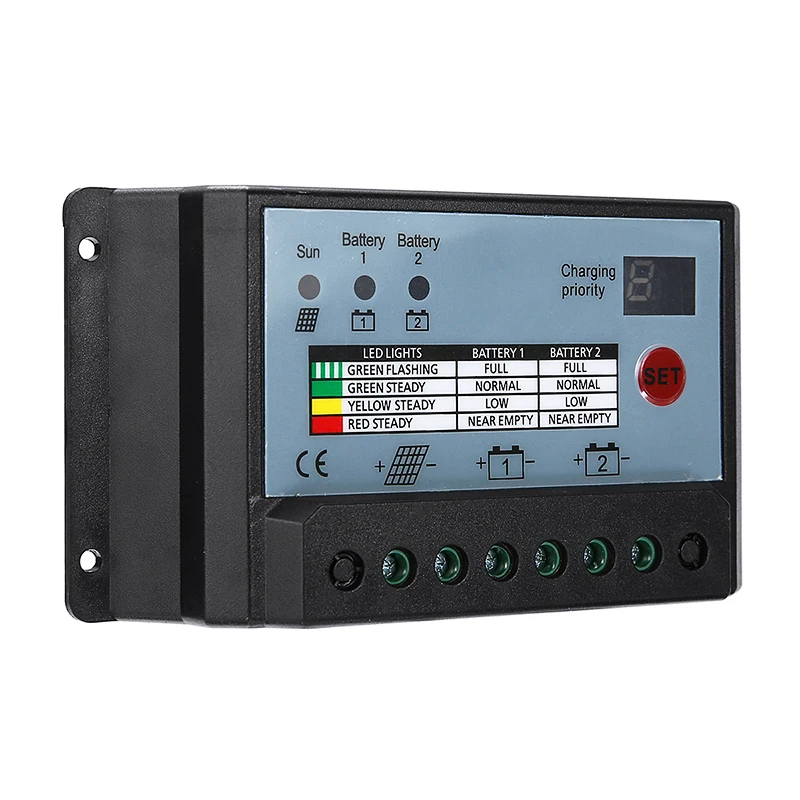 

20A 12V 24V Dual Battery Solar Charge Controller/Regulator Short Circuit Protection Solar Battery Regulator Charge Controllers