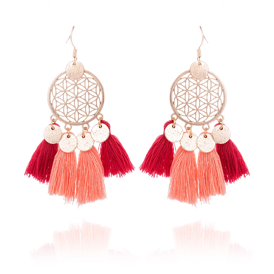 Fashion Women/'s Bohemia Tassel Fringe Gold Circle Boho Dangle Earrings Jewelry