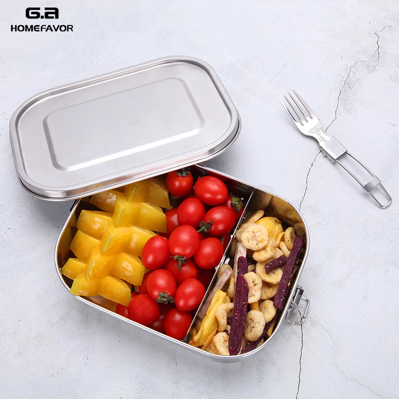 Ланч бокс из нержавеющей стали Bento коробка для закусок со складной вилкой