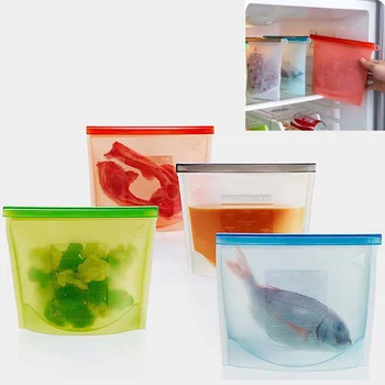 

Kitchen Food Storage Bag Reclosable Vacuum Storage Bag Reusable Silicone Zip Lock Meat Fruit Food Freezer Bag Fresh Bag