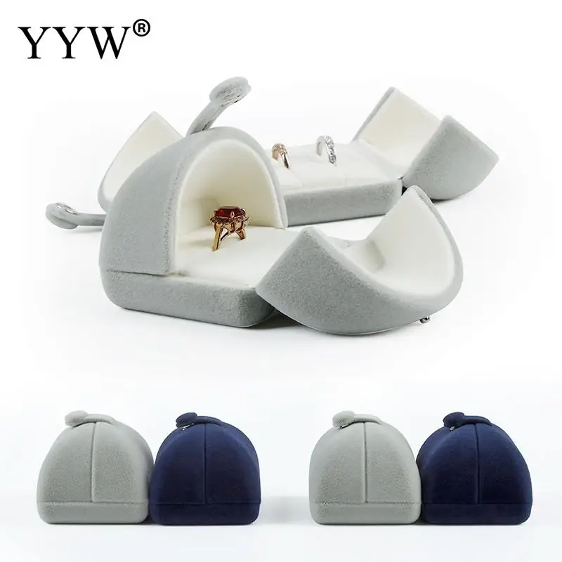 

Velvet Ring Pendant Box Semicircle Jewelry Display Box Couple Ring Necklace's Pendant Box Wedding Packing Bag Gift Box Grey Blue