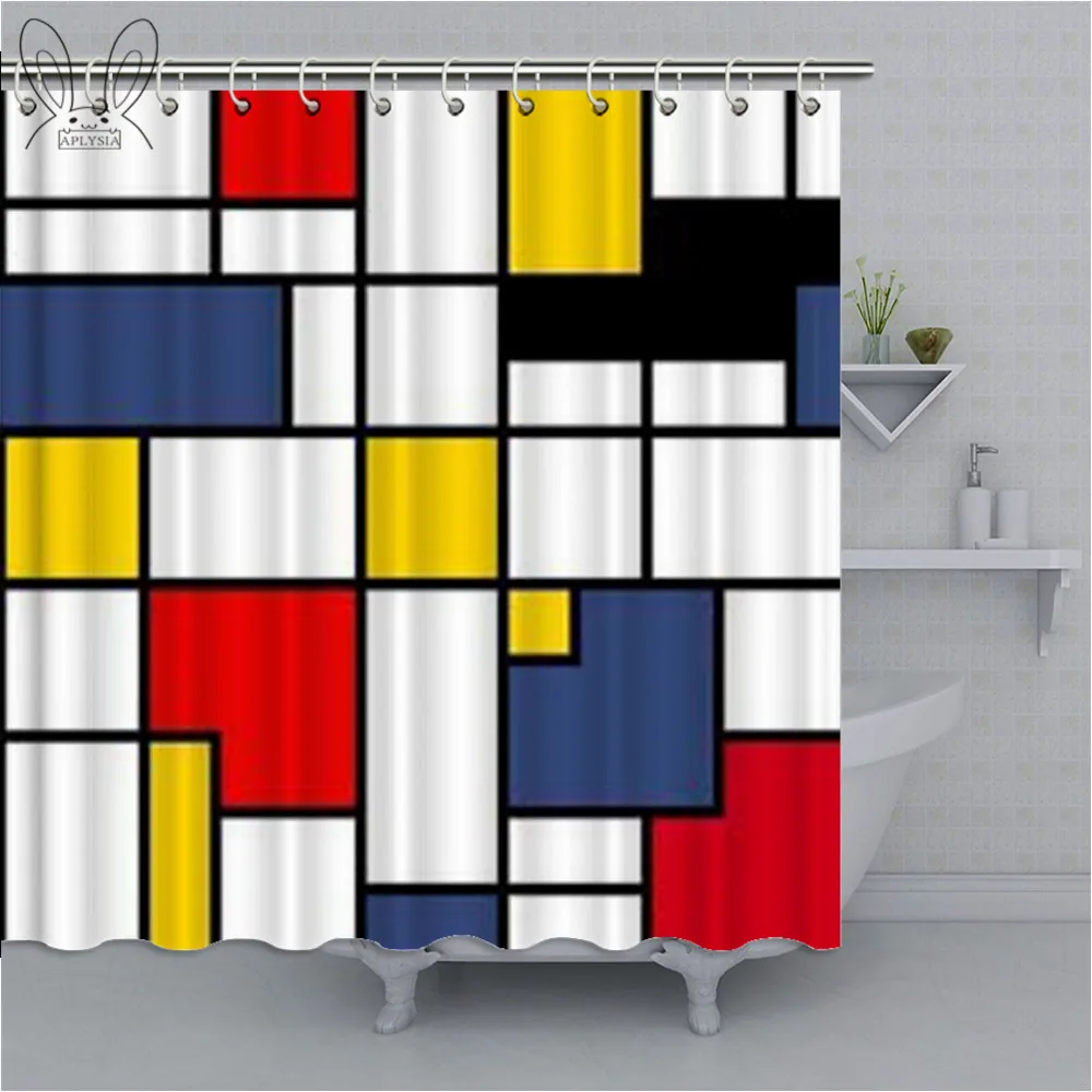 Mondrian желтая Геометрическая Водонепроницаемая занавеска для душа 3D цветная полиэфирная ткань занавеска для ванной комнаты домашний декор с наборами