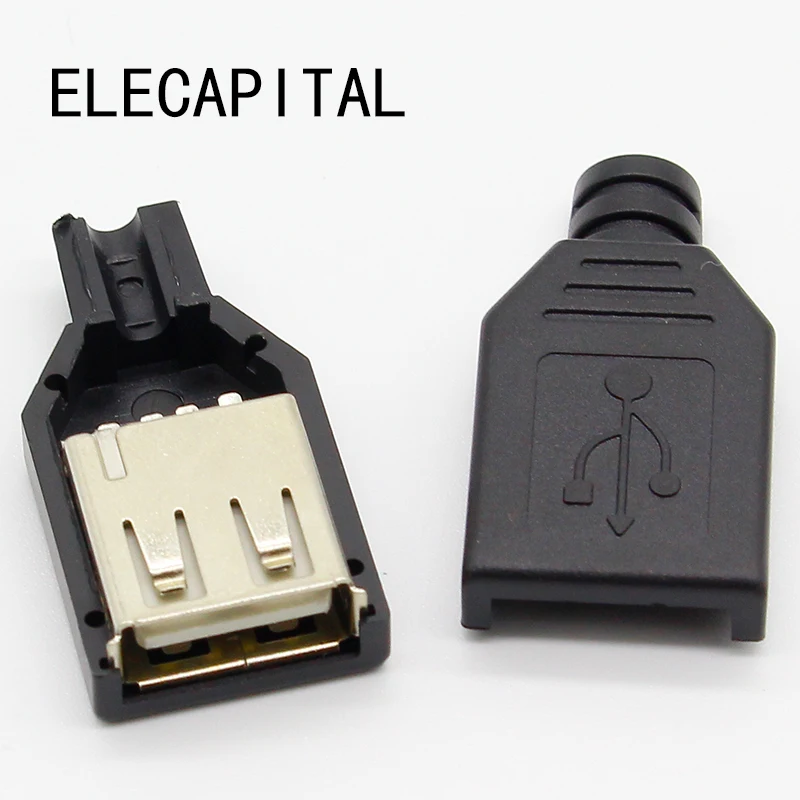 Новинка, 4-контактный гнездовой разъем USB типа A с черной пластиковой крышкой, 10 шт.