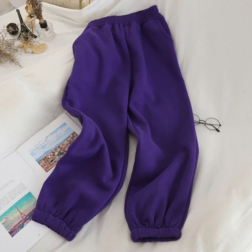 Purple Gaganight Fuzzy осень зима спортивные женские шаровары карамельный цвет шикарные девушки повседневные свободные брюки длиной до щиколотки уютные однотонные штаны - Цвет: Purple