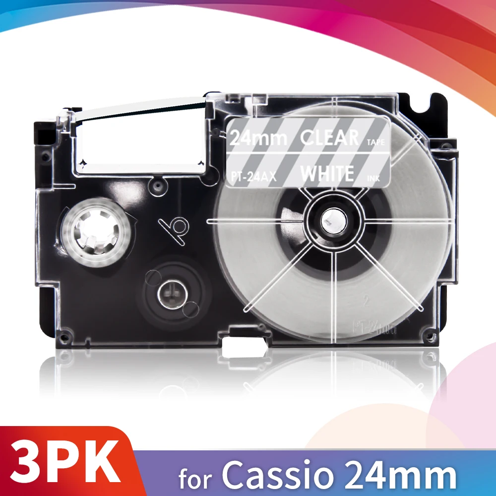 Topcolor 3PK 24 мм принтер лента XR-24AX белый на прозрачной Совместимость с Casio этикетка