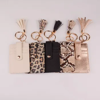 

2020 New Hot Sell Keychain Bag Leopard Snake Wallet PU Leather Tassel Card Bag for Women Men Fashion Bracelet Keychain Jewelry