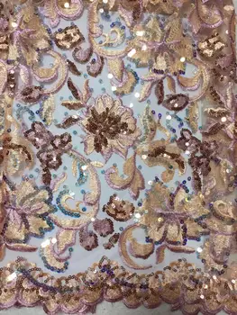 

2019 5 yards colorful sequined bride French lace exclusive African tulle lace fabric Nigeria bubba sewing, royal party dress