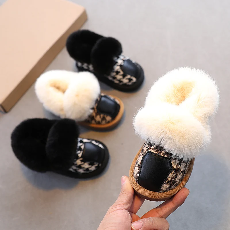 New Girls Snow Boots Kids 2021 Winter Warm Children Wide Baby Shoes Pu Leather Plush Anti-collision Soft Rubber Girl Footwear