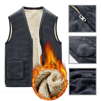

Winter Casual Sleeveless Jacket Men Warm Fleece Vest Jacket Large Size Solid Color Thick Sleeveless Men's Vest