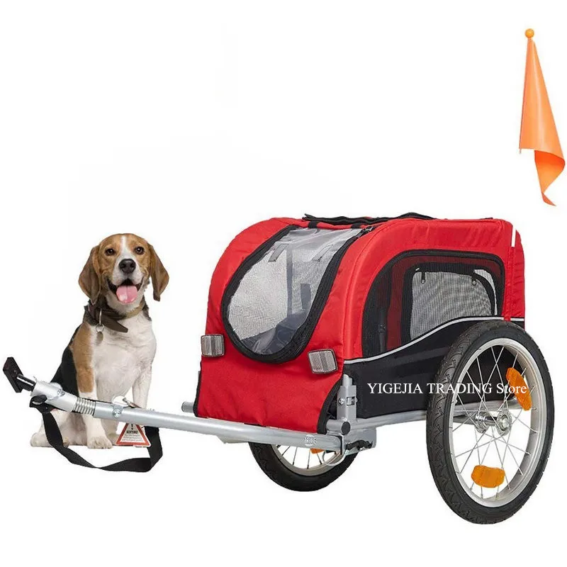 16Inch Air Filled Wheel Pet Bicycle Trailer For Small Dog & Cat With a Hitch Linker, Metal Frame