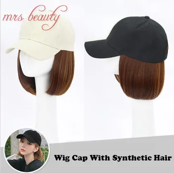 

Bobo Synthetic Hair Wig with Cap Hairpiece Baseball Cap Synthetic Wig with Hat Heat Resistance Black Brown Hair