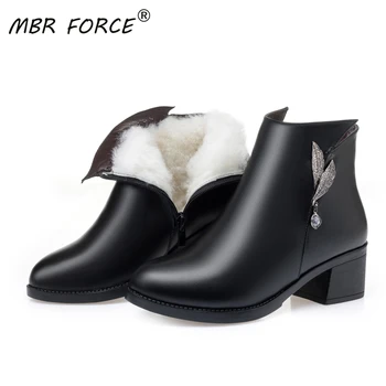 

MBR FORCE Warm Wool Women Snow Boots Flat Bottom Fur Warm Shoes Genuine Leather Plush Med Boots Platform for Women Winter Boots