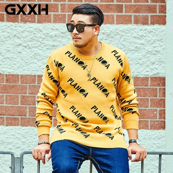 

GXXH New Brand Sweater Men Pullover Sweaters Large Size Men's Letters Sweaters Leisure Loose Fat Guy Autumn Winter Man Sweaters