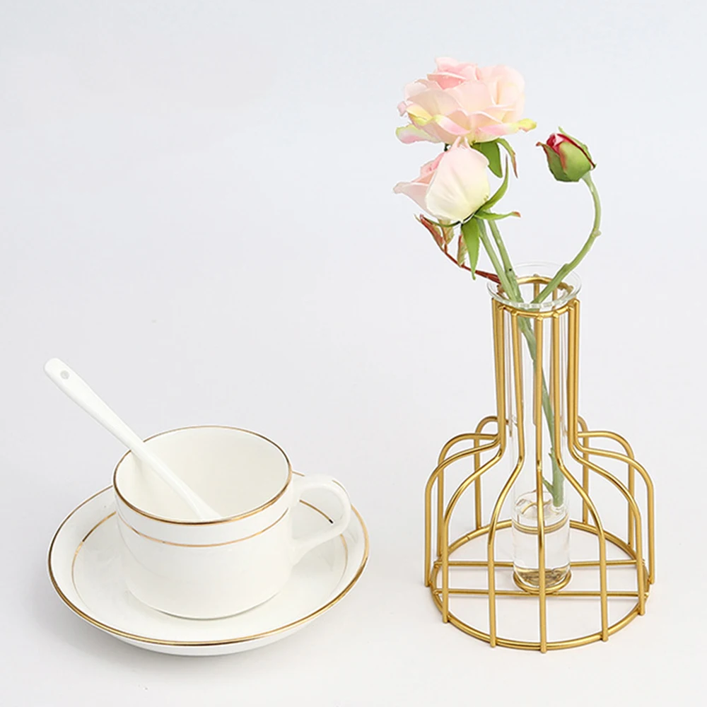 Nordic Style Creative Vase Home Decor Art Retro Glass Vase Metal Plant Holder Iron Decoration Flower Ornament For Home Garden 6