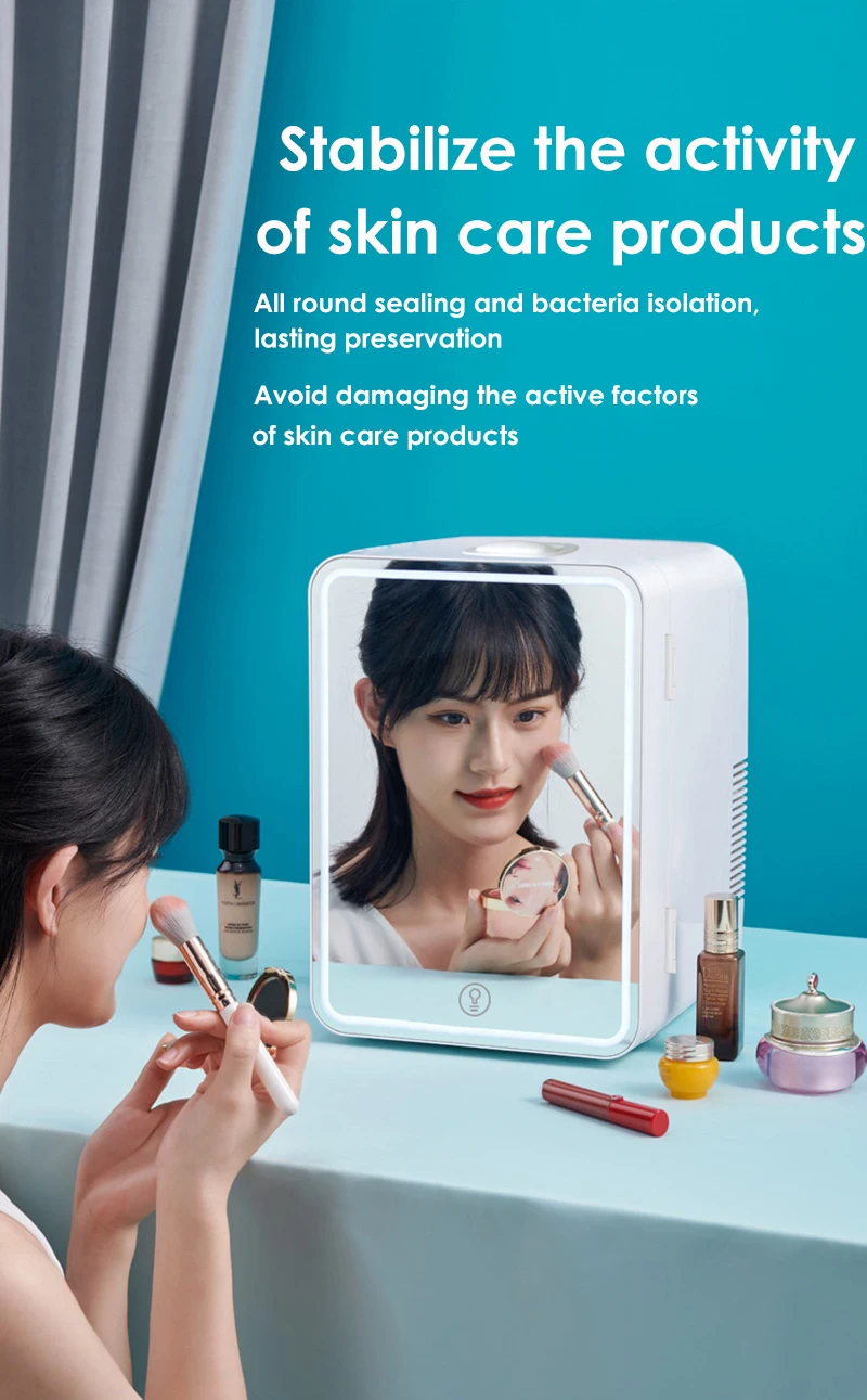 5L Mini Fridge Portable Storage Refrigerator With Led Light Mirror Cooler Home Car Use