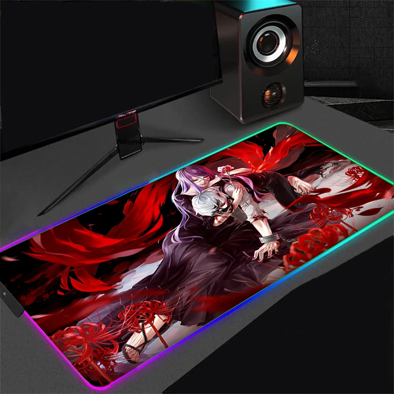 

LED Light Computer Desk Mat RGB Mousepad Tokyo Ghoul 90x40cm Backlight Keyboard Cover Table Mause Gaming Mouse Pad Carpets