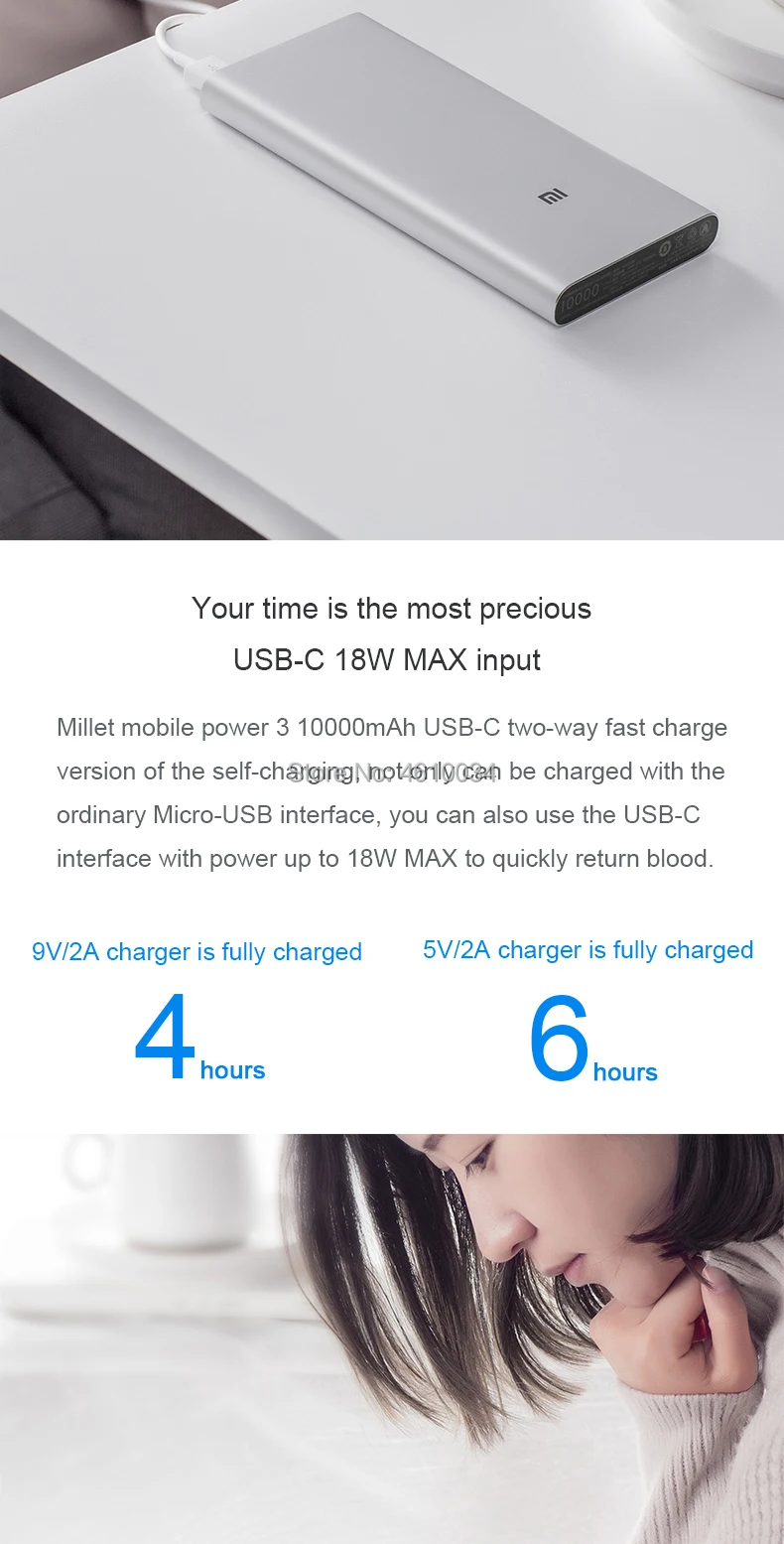 Xiao mi power Bank 3 портативное зарядное устройство с USB C 10000 мАч портативное зарядное устройство аккумулятор внешний повербанк Doub вход выход mi банк питания Xiaomi